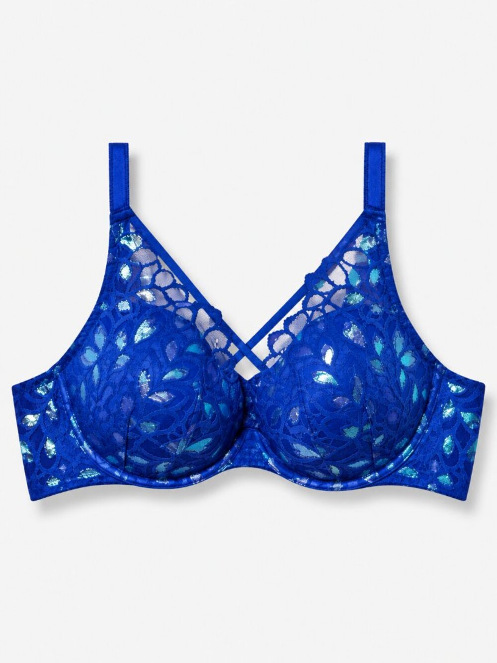 Torrid XO Plunge Push Up Bra Blue Aphrodite Lace Underwire 40C Lingerie New